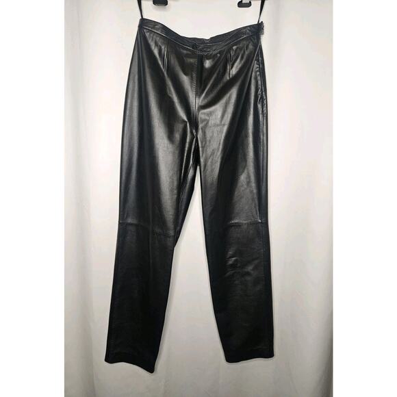Vintage 90s Jones New York Black Leather Pants High Rise Straight Black Size 6 - Picture 1 of 5